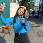 Stand-collar Zip-up Knit Jacket