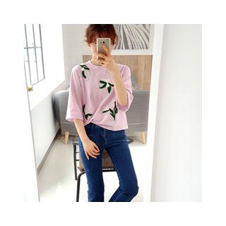 Elbow-sleeve Tassel Appliqu  T-shirt