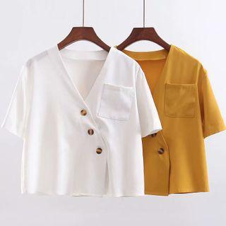 Button-up Short-sleeve Cropped Top
