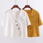 Button-up Short-sleeve Cropped Top
