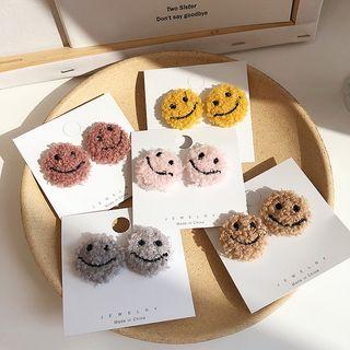Faux Shearling Smiley Face Stud Earring