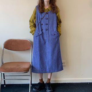 Polo-neck Ribbed Sweater / Double-breasted Midi Jumper Dress