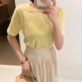 Set: Round-neck Knit Top + Cardigan