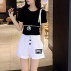 Set: Short-sleeve Printed T-shirt + Wide-leg Shorts