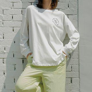 [nefct] Letter-embroidered T-shirt White - One Size