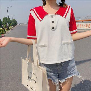 Contrast Naval Collar Short-sleeve Top