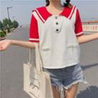 Contrast Naval Collar Short-sleeve Top
