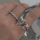 Set Of 2: Butterfly Open Ring Set - Silver - One Size