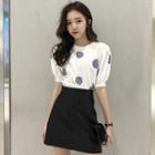 Short-sleeve Dotted Knit Top / Mini A-line Skirt