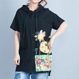 Printed Short-sleeve Hooded Jacket