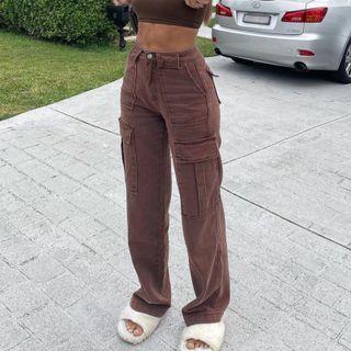 High Waist Straight Leg Cargo Jeans