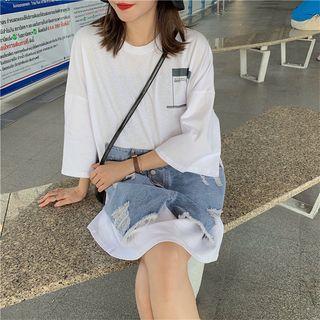 Mock Two-piece 3/4-sleeve T-shirt As Shown In Figure - One Size