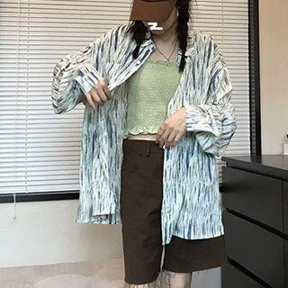 Long-sleeve Tie-dye Loose-fit Blouse