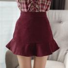 Elasticized-waist Ruffle-hem Mini Skirt