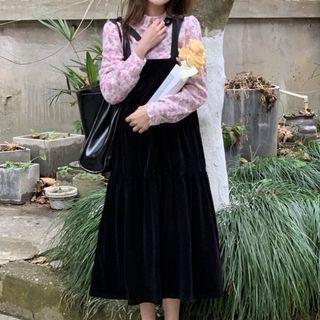 Floral Blouse / Midi A-line Overall Dress