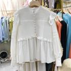 Long-sleeve Buttoned Blouse White - One Size
