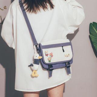 Color Block Canvas Crossbody Bag / Bag Charm / Set