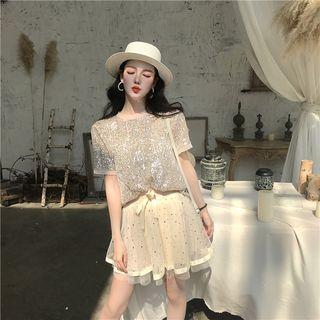 Sequined Short-sleeve T-shirt Almond - Top - One Size