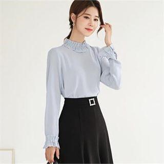 Tall Size Mock-neck Frill-trim Chiffon Blouse