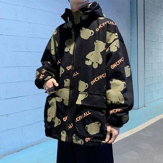 Bear Print Hood Zip Jacket