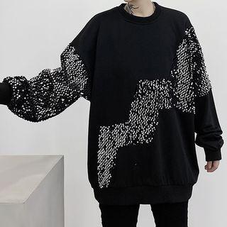 Long-sleeve Glitter Panel Sweatshirt