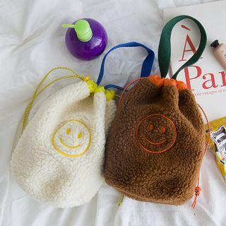 Smiley Embroidered Fleece Mini Crossbody Bag