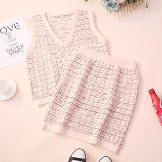 Set: Plaid Knit Vest + Skirt