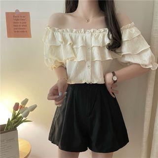 Short-sleeve Ruffle Off-shoulder Blouse