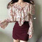 Heart Printed V-neck Long-sleeve Loose-fit Blouse