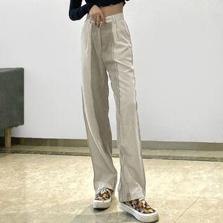 Two-tone Panel High-waist Straight Leg Pants