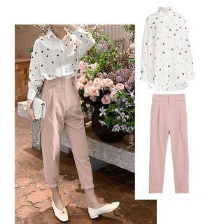 Set: Dotted Long-sleeve Blouse + Pants