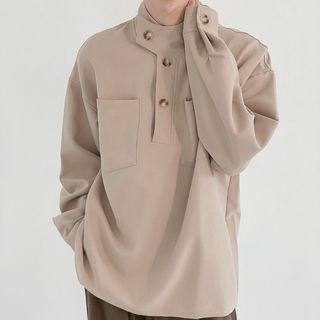 Long-sleeve Mock-neck Henley T-shirt