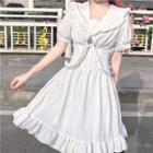 Short-sleeve Collared Ruffle A-line Dress