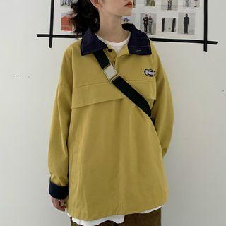 Contrast Trim Oversize Long-sleeve Top Yellow - One Size