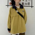 Contrast Trim Oversize Long-sleeve Top Yellow - One Size