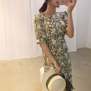 Short-sleeve Tie-waist Floral Print Dress