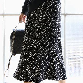 Zip-side Dotted Long Skirt
