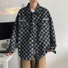 Plaid Embroider Letter Button-up Oversize Jacket
