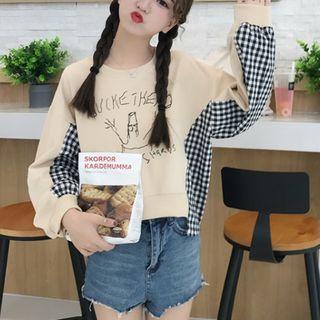 Plaid Panel Print Long-sleeve Sweatshirt