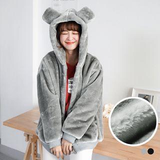 Eared Fuzzy Chenille Hooded Coat