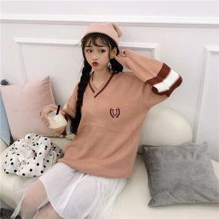 Embroidered Contrast Trim Sweater