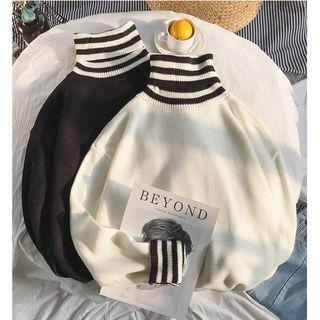 Turtleneck Striped Trim Sweater