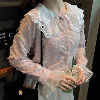 Long-sleeve Fringed Lace Trim Blouse