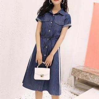 Short-sleeve Denim Midi Shirtdress