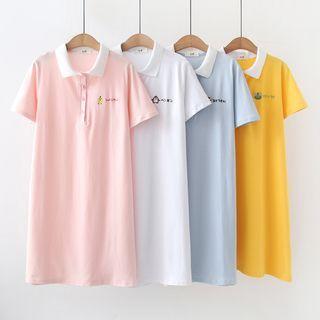 Short-sleeve Frog Embroidered Midi Polo Dress