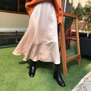 Flared Long Satin Skirt Light Beige - One Size