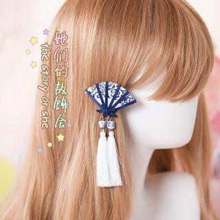 Tasseled Hair Clip Blue - One Size