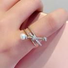 Knot Faux Pearl Alloy Open Ring Faux Pearl - Silver - One Size