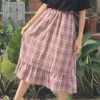 Plaid Midi A-line Skirt / Short-sleeve T-shirt