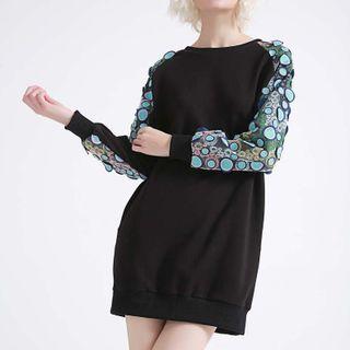 Long-sleeve Applique Mini Shift Dress